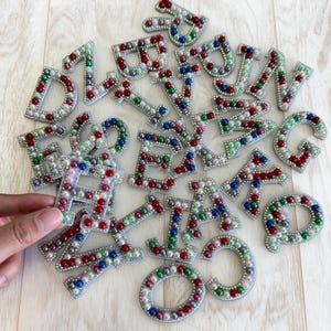 Pearl patches, Iron on Alphabet Patches, Pearl Letter Patch, sew on letter Patches, Pearl and Rhinestone Letter Patches, DIY  Letter Patches