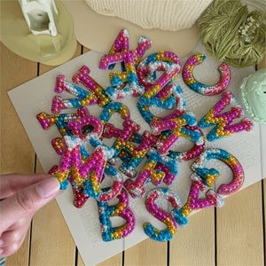 Pearl patches, Iron on Alphabet Patches, Pearl Letter Patch, sew on letter Patches, Pearl and Rhinestone Letter Patches, DIY  Letter Patches
