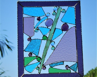 ON SALE - Sun Catcher, Stained Glass, Abstract Art, Abstract Design, Stained Glass Panel, 10" x 12", Stained Glass Suncatcher, 513