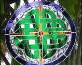 Stained Glass Suncatcher, Irish Design. Celtic Knot Design, Irish Sun Catcher, Irish Gift, 12 quot across - 9590-BL-GR