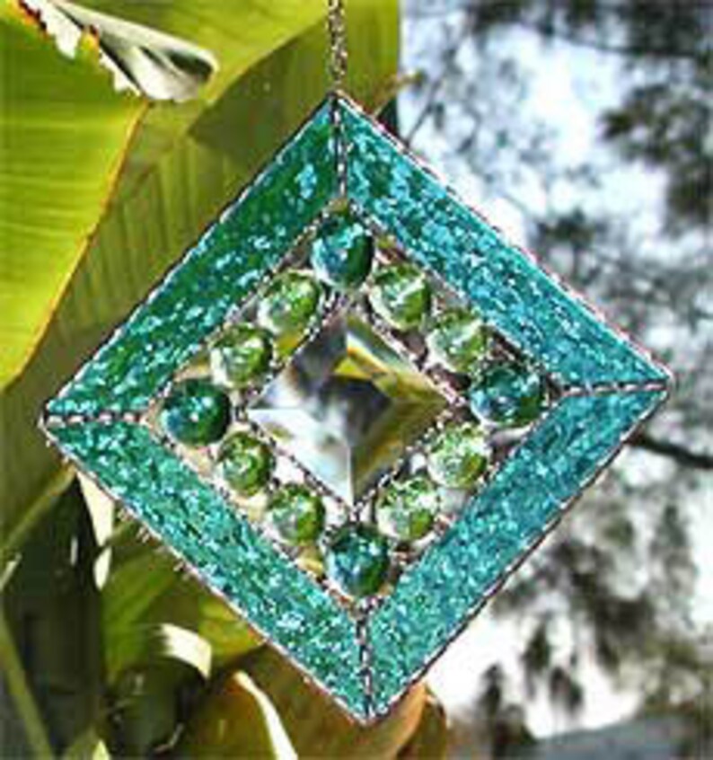 Stained Glass Sun Catcher Aqua Stained Glass Suncatcher Etsy