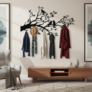 Perchero de rama de árbol, gancho de pared de metal con forma de pájaro, gancho de metal con forma de árbol, gancho decorativo con forma de pájaro, gancho rústico con forma de árbol, gancho de rama de árbol, perchero decorativo imagen 2