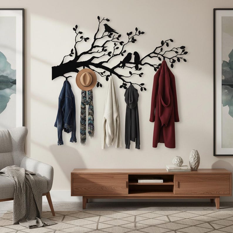 Perchero de rama de árbol, gancho de pared de metal con forma de pájaro, gancho de metal con forma de árbol, gancho decorativo con forma de pájaro, gancho rústico con forma de árbol, gancho de rama de árbol, perchero decorativo imagen 2