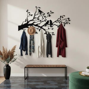 Perchero de rama de árbol, gancho de pared de metal con forma de pájaro, gancho de metal con forma de árbol, gancho decorativo con forma de pájaro, gancho rústico con forma de árbol, gancho de rama de árbol, perchero decorativo imagen 6