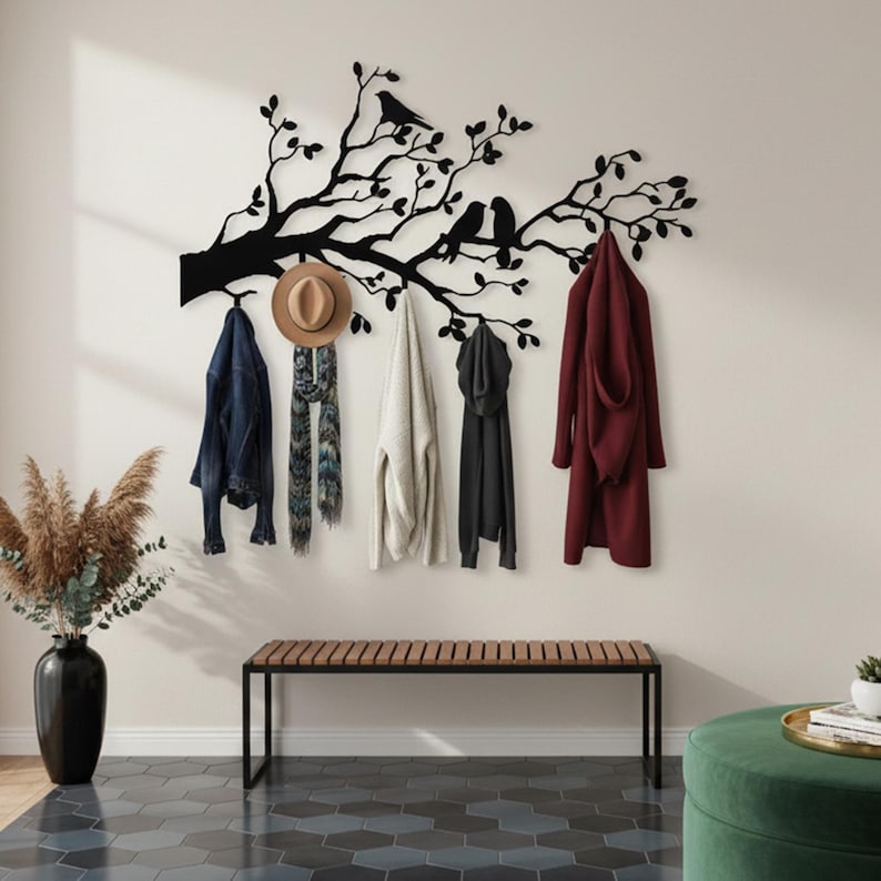 Perchero de rama de árbol, gancho de pared de metal con forma de pájaro, gancho de metal con forma de árbol, gancho decorativo con forma de pájaro, gancho rústico con forma de árbol, gancho de rama de árbol, perchero decorativo imagen 6