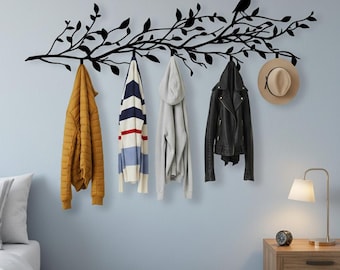 Perchero de rama de árbol, gancho de pared de metal con forma de pájaro, gancho de metal con forma de árbol, gancho decorativo con forma de pájaro, gancho rústico con forma de árbol, gancho de rama de árbol, perchero decorativo