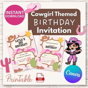 Cowgirl Birthday Invitation | Western Party | Editable Canva Template + Printable PDF | Girls Rodeo Birthday Invite