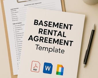 Keller Mietvertrag Vorlage | 24-seitige bearbeitbare Lease | PDF, Word, Google Docs | Haus Hack, Mitbewohner, Pärchen Freundlich