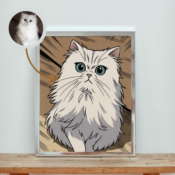 Personalized Anime Cat Portrait: Custom Comic Pet Art (digital