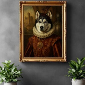Portrait de Husky de la Renaissance : impression d&#39;art de chien royal pour les amateurs de chiens