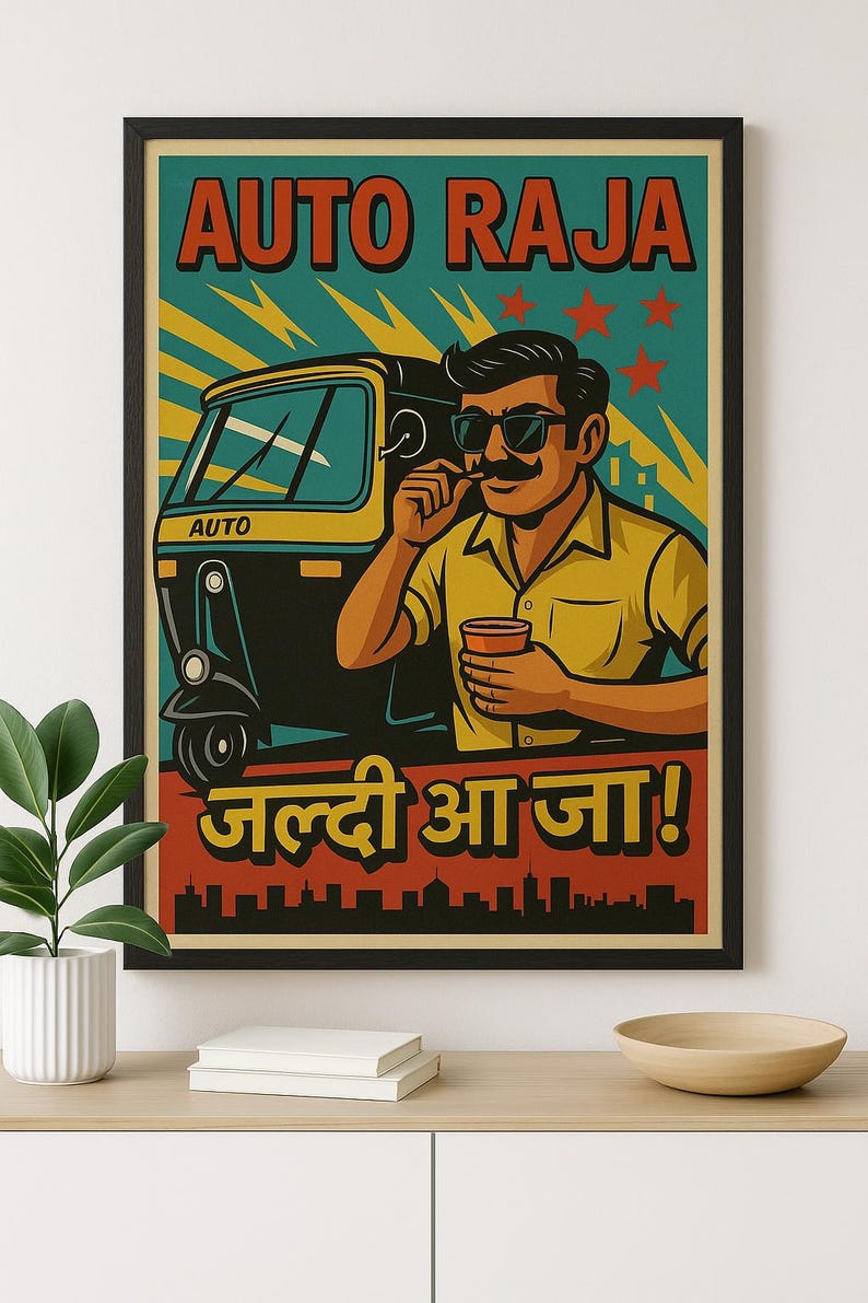 Auto Raja – Retro Indian Rickshaw Poster | Desi Pop Art Digital ...