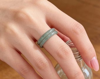 Natural Jade Ring Set – Stackable Jade Rings for Women, Green Jadeite Ring, Minimalist Jade Jewelry, Natural Stone Ring Gift for Her