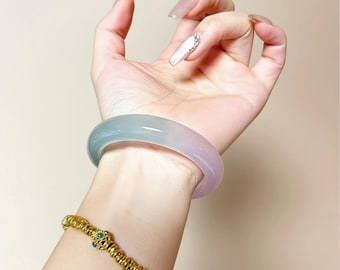 Natürlicher Lavendel grüner Jade Armreif • Echte Jade Armband für Frauen • Echtes Jadeit Schmuck Geschenk • Minimalistischer Stein Armreif