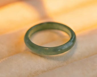 Thin Green Jade Ring, Natural Jadeite Ring, Real Jade Ring, Minimalist Jade Jewelry, Stacking Jade Ring Gift for Her