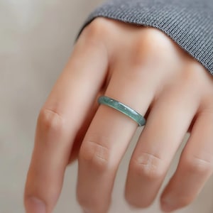 Anello Di Giada Naturale Verde Pallido Autentico Taglio Dritto - Foto 5