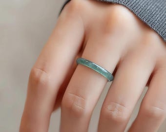 Anillo de jade minimalista • Banda de jade verde natural • Anillo de jade fino y sencillo para mujer • Regalo de joyería con piedras preciosas para uso diario