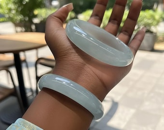 Natural Green Jadeite Bangle Bracelet • Polished Stone Jewelry