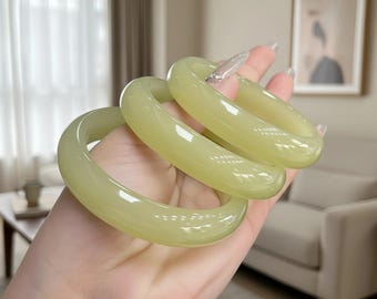 Handmade Natural Jade Bangle • Elegant Stone Bracelet for Women