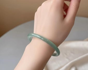 Slim Green Jade Bangle Bracelet • Natural Stone Jewelry for Women • Minimalist Jade Bracelet • Elegant Gift for Her