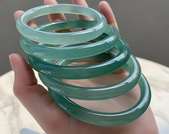 Handmade 8mm Green Jade Bangle • Minimalist Stone Bracelet