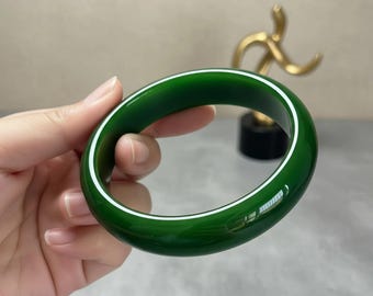 Genuine Green Jadeite Bangle • Sleek, Polished Bracelet