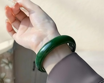 Natural Green Jade Bangle • Real Jade Bracelet for Women • Minimalist Stone Jewelry • Genuine Jadeite Bangle