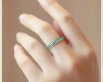 Natural Green Jade Ring • Minimalist Asian Style Band