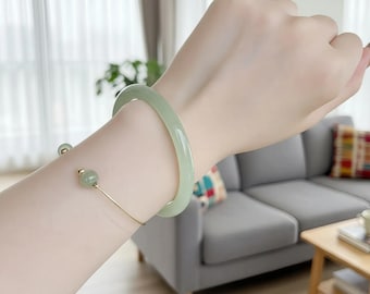 Natural Green Jade Bangle Bracelet • Minimalist Jadeite Jewelry