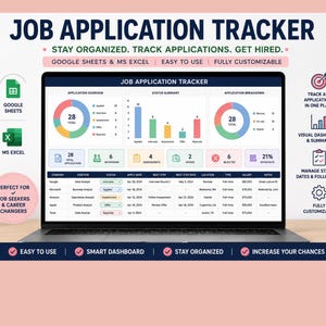 Ultimate Job Application Tracker Spreadsheet |Google Sheets Excel |Interview Tracker | Job Search Planner | Career Dashboard | Resume racker