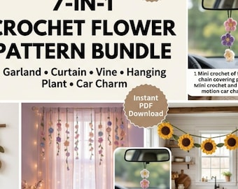 Gerland Blumenmuster, Vorhang, Ranke, Hängepflanze und Autoanhänger | Daisy Rose Sonnenblume Glyzinien Muster, 7 in 1 Bündel pdf