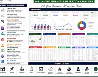 Business Organisations-Spreadsheet, Excel, Google Sheets Dashboard, P L Tracker, Verkaufsrechnungstracker, Buchhaltungssystem, Gehaltsabrechnungsvorlage