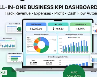 Business KPI Dashboard Tabelle | Excel und Google Sheets Performance Tracker | Umsatz, Aufwand, Gewinn- und Verlustrechnung