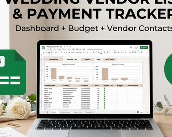 Hochzeit Verkäufer Liste Tabelle | Vendor Tracker + Zahlungs-Tracker | Planer Hochzeit | Google Sheets & Excel | Lieferantenliste Dashboard