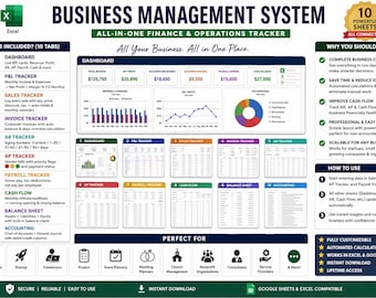 Tableau de Gestion d Entreprise Excel, Google Sheets, Dashboard Comptable, Suivi Profit & Perte, Suivi Ventes et Fafectes, Model Comptabilit
