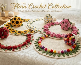Gehäkelte Blumenstrauß-Decke Muster Bundle PDF | Rose Sonnenblume Gänseblümchen Hortensie Tulpe Häkeldecke | Floral Decke häkeln Muster