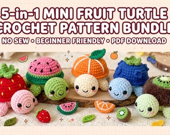 5 Obst Schildkröten Häkelanleitungen | Erdbeere ,Wassermelone ,Orange Kiwi, Blaubeere | Amigurumi PDF Pattern