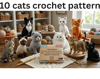 Katze Häkelanleitungs-Bundle (10 in 1) | Amigurumi PDF Sammlung | Niedliche Katzen Designs für getigerte Katzen, Siamkatzen und Katzen