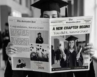 Abitur Zeitungsvorlage 2026 | Bearbeitbare Leinwand Senior Andenken | Klasse von 2026 personalisiertes druckbares Geschenk | Sofort Download