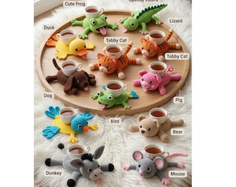 Tierische Schüssel gemütlich Häkelanleitung Bündel | Frosch, Eidechse, Ente, Katze, Hund, Schwein, Vogel, Bär, Esel, Maus | Tasse Gemütliche Tasse PDF