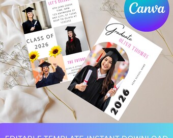 Abitur Einladungskarte Vorlage 2026 | Bearbeitbar Canva Grad Party einladen | Klasse von 2026 Senior Einladungskarte | Sofort Download
