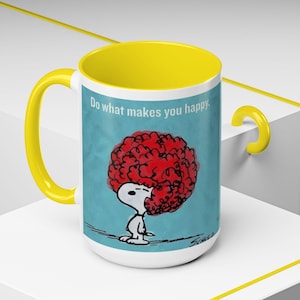 Snoopy Coffee Mug, Peanuts Cartoon Mug with Inspirational Do What Makes You Happy Message, Cute Gift for Coffee Lovers, Kids  Adults