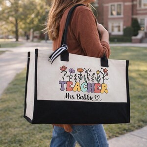 Personalized Teacher Canvas Tote bag, Custom Name Handbags, Back to School Appreciation Gift