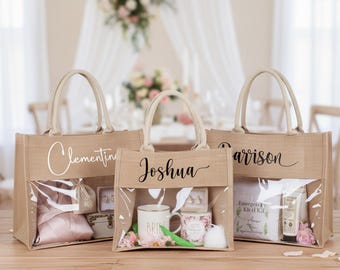 Personalized Bride Tote Bag – Natural Burlap Wedding Day Essentials, Custom Name Bridal Gift