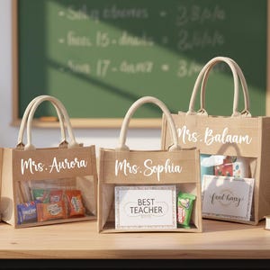 Personalized burlap teacher bag, Custom Name Tote, Teacher Appreciation & Graduation Gifts for Educators image 7