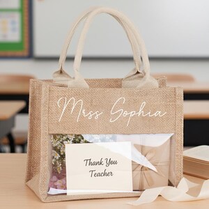 Personalized burlap teacher bag, Custom Name Tote, Teacher Appreciation & Graduation Gifts for Educators image 9