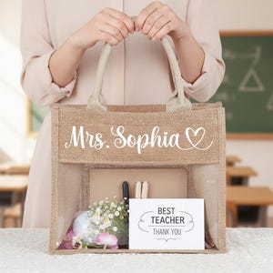 Personalized burlap teacher bag, Custom Name Tote, Teacher Appreciation & Graduation Gifts for Educators image 8