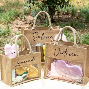 Personalized Bridesmaid Bag, Custom Burlap Tote Bags, Beach Tote Bags, Jute Bag, Wedding Favors Gift Bag, Bridal Shower Gifts, Thank You Bag