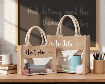Personalized Teacher Tote Bag with Name, Teacher Appreciation & Graduation Gift