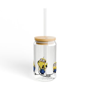 Fun Minions sipperglas, 16oz | Leuk drinkgerei voor kinderen, benodigdheden voor verjaardagsfeestje, uniek cadeau, beker met stripfiguur