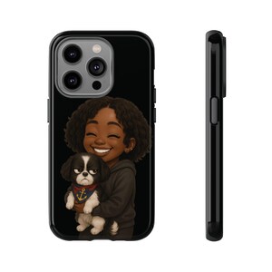 ブラックの女性とシーズーのデザインの携帯電話ケースセット - 犬好きの方のための保護カバー、女性用の丈夫なケース、かわいい動物プリント、ユニーク